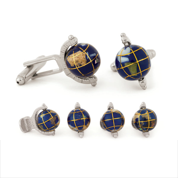 Spinning Globe Cuff Links & Studs Set