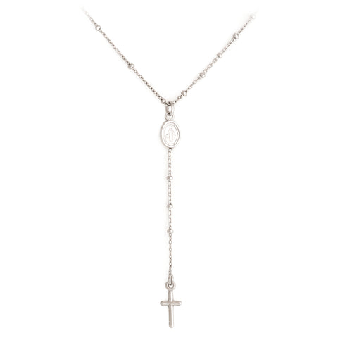 Sterling Silver Rosary Necklace with Miraculous Mary Metal and Cross
