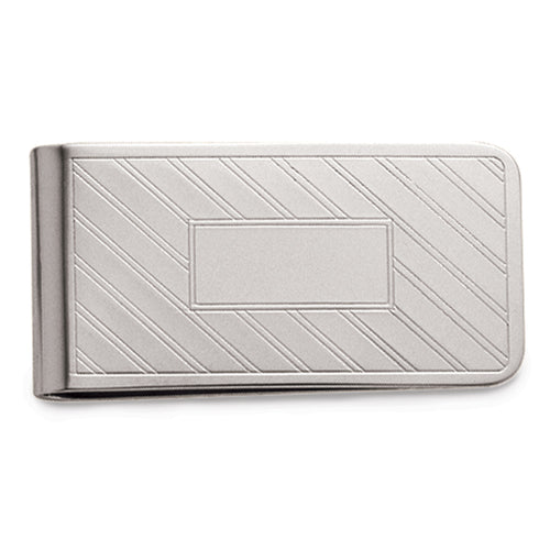 Sterling Silver Money Clip w/ Lines & Signet