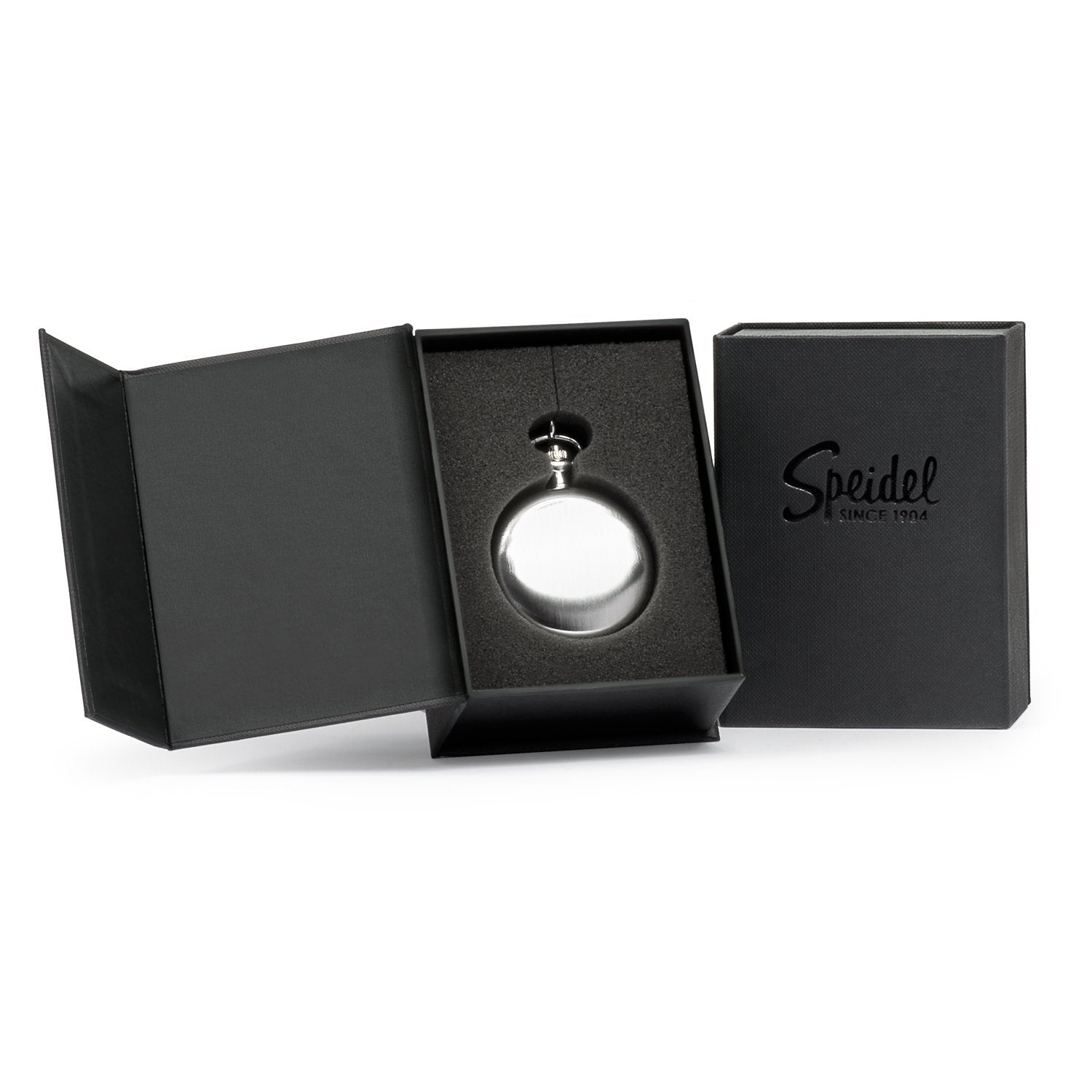 Black And Silver Tone Pocket Watch, Engravable Timepiece | Speidel