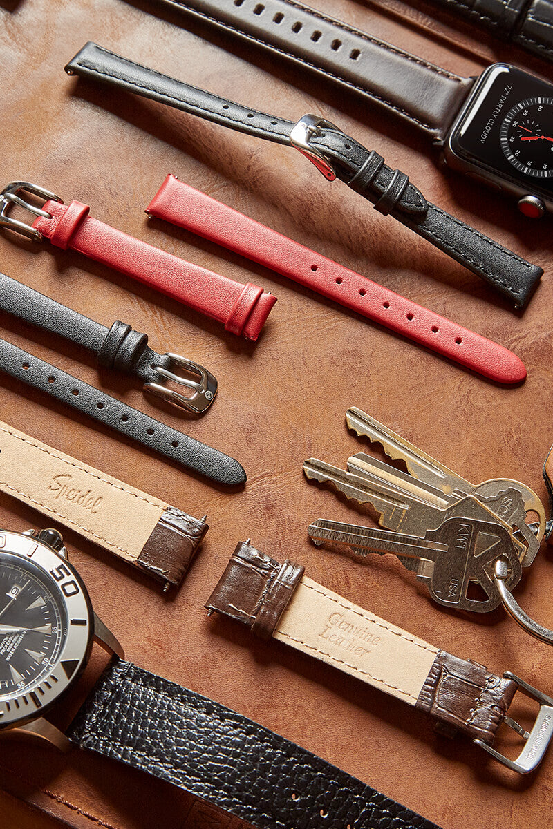  12mm Red Genuine Calfskin Leather Watchband